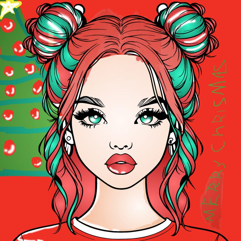 realistic girl with two buns in hair and lips