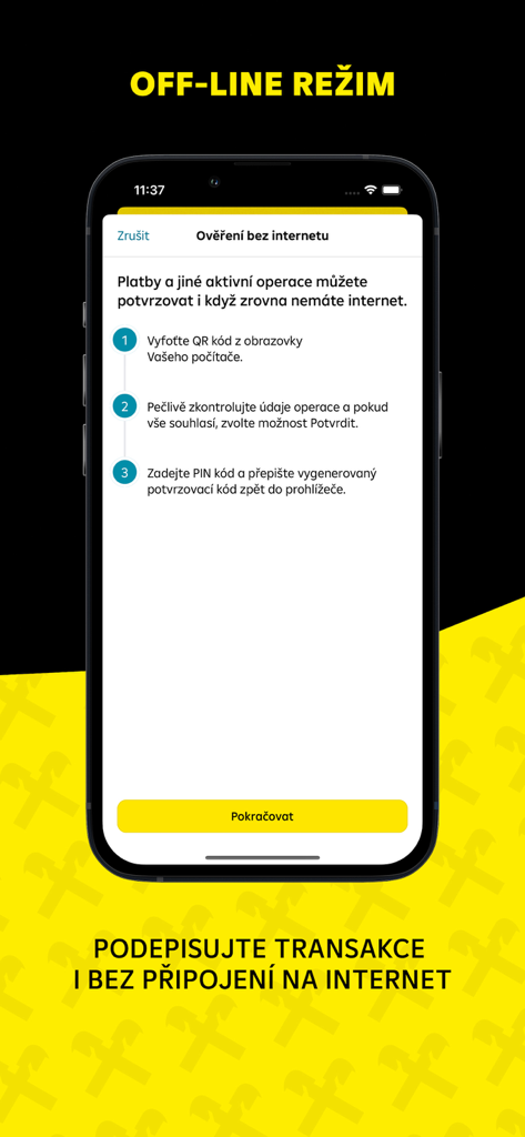 RB klic mobile app interface showing instructions for offline transaction signing and verification