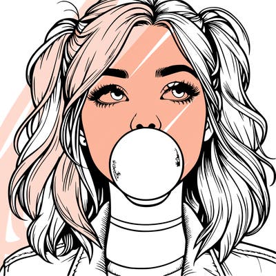 realististic girl blowing bubble -gum