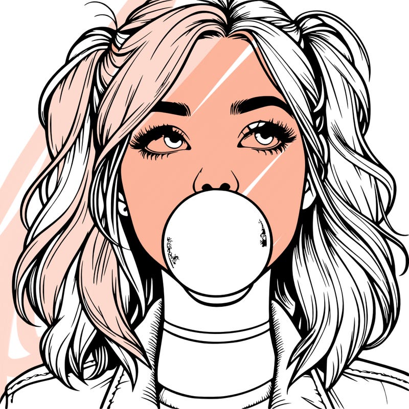 realististic girl blowing bubble -gum
