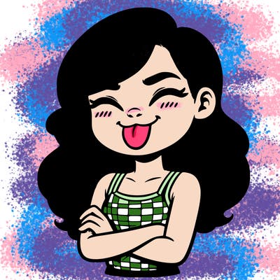 realistic girl crossing her arms and wearing a tank top with her tongue held out she has long hair