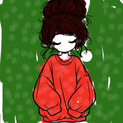 girl with baggy sweatshirt and messy bun