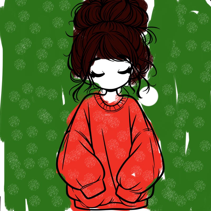 girl with baggy sweatshirt and messy bun