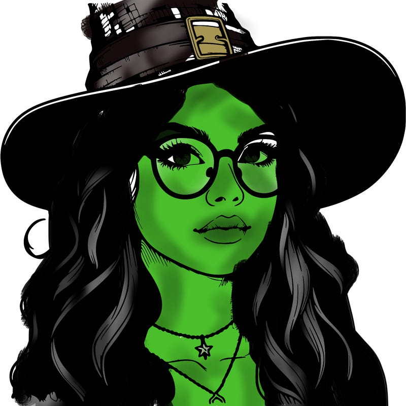 a witch with glasses realistic