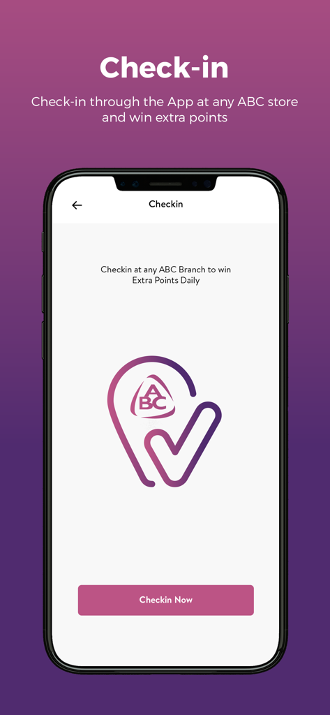 Check-in screen in the ABC Lebanon app for earning loyalty points at mall branches
