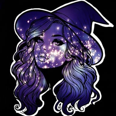 realistic witch girl with wavy hair and lips