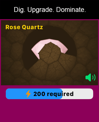 In-game screenshot of Mad Mining Machines showing the extraction of a Rose Quartz gemstone with an energy progress bar