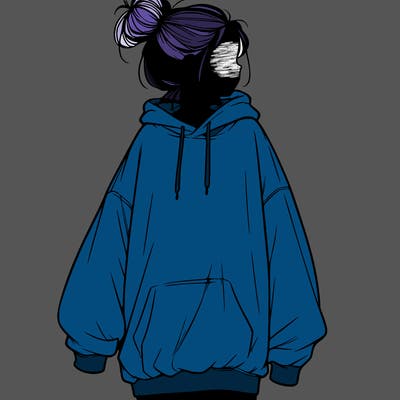 realistic girl with a oversized sweatshirt on and a bun