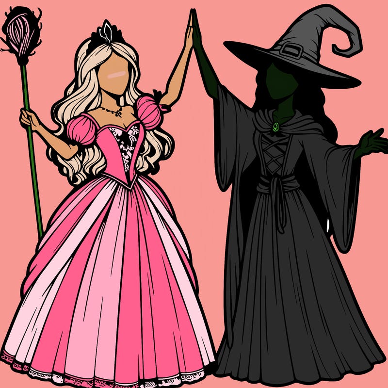 detailed realistic split of a princess and a witch