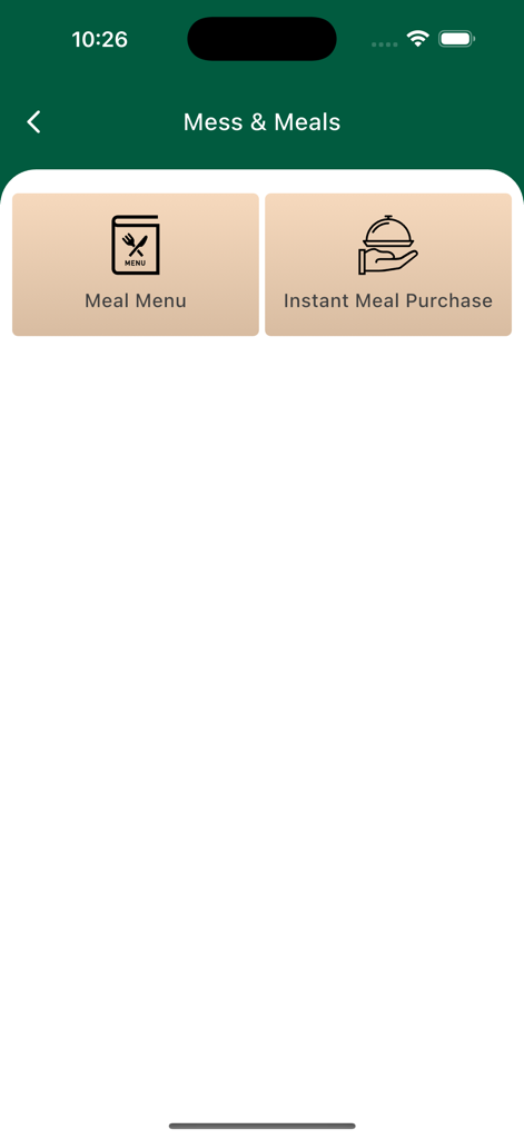 iCue Parent - Pantalla de la aplicación móvil iCue Parent que muestra opciones para menús de comidas escolares y compras de comidas instantáneas.