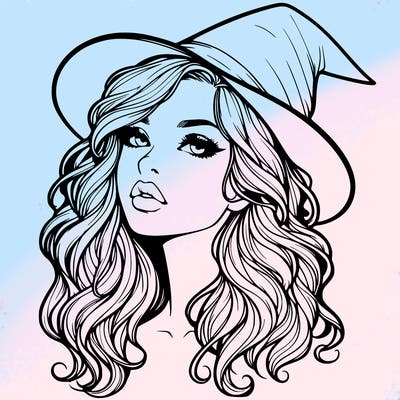 realistic witch girl with wavy hair and lips