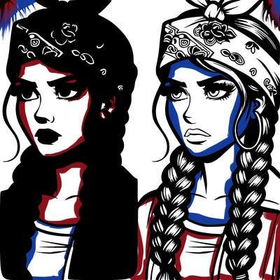 comic realistic woman with a bandana on her head and braids