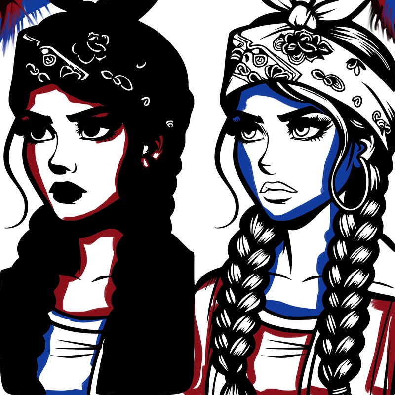 comic realistic woman with a bandana on her head and braids