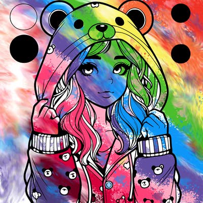 realistic girl in a animal pjs hoodie