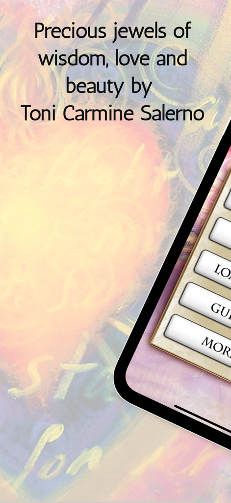 Spiritual wisdom intro screen for Universal Love Healing Oracle app by Toni Carmine Salerno