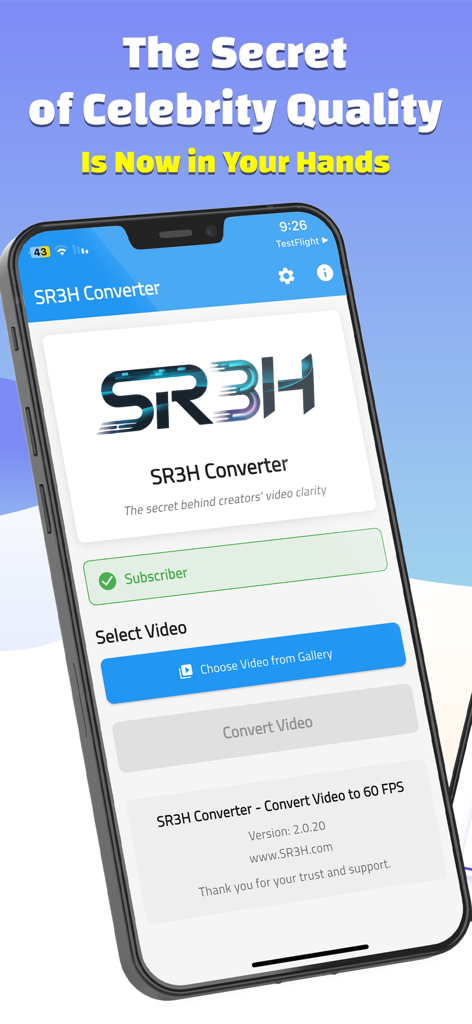 SR3H Video Converter - Interfaz de la aplicación móvil SR3H Video Converter para conversión de video de alta calidad a 60 FPS