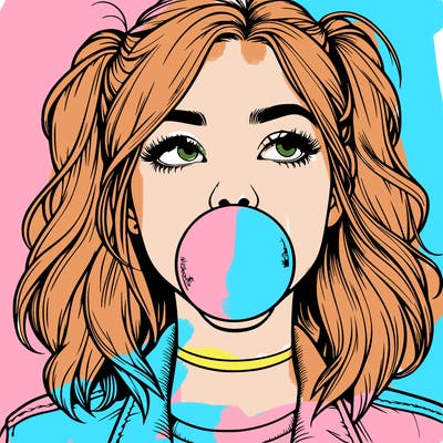 realististic girl blowing bubble -gum