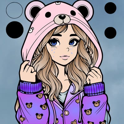 realistic girl in a animal pjs hoodie