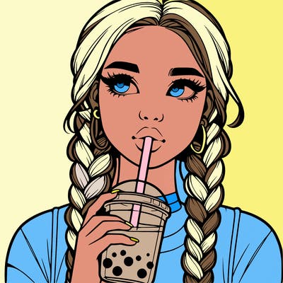 realistic girl with braided hair drinking boba