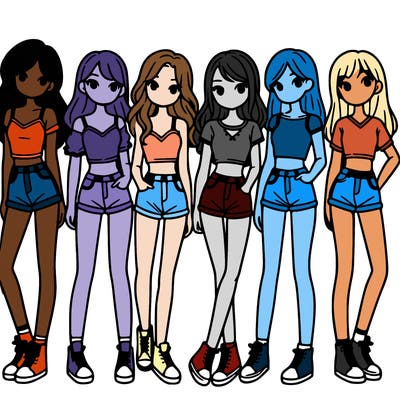 a group of girls wearing crop tops and shorts