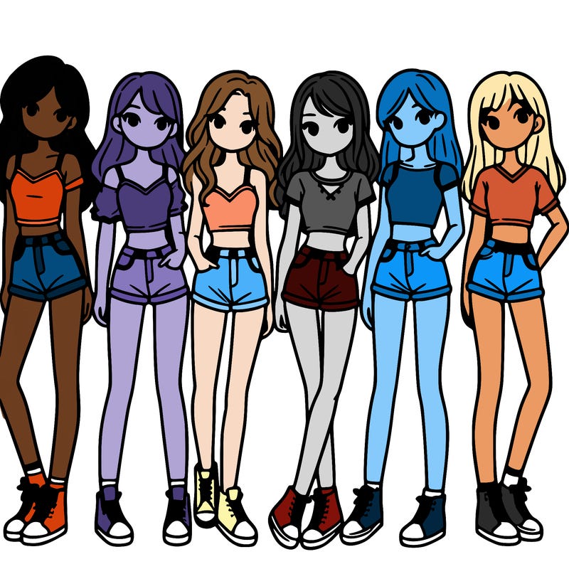 a group of girls wearing crop tops and shorts