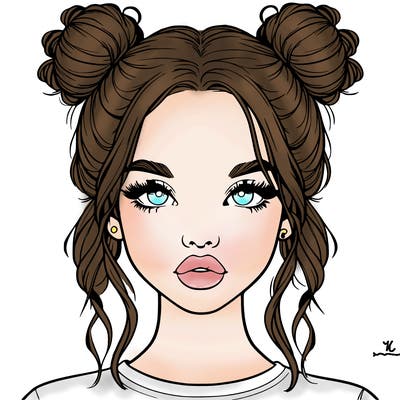 realistic girl with two buns in hair and lips