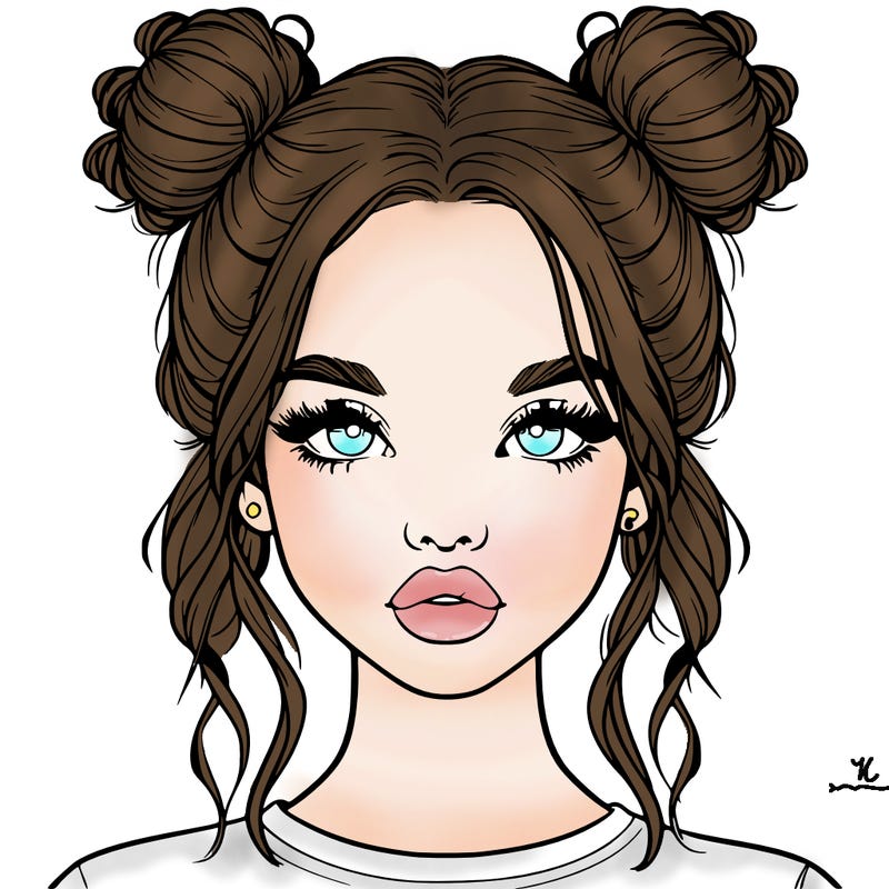 realistic girl with two buns in hair and lips