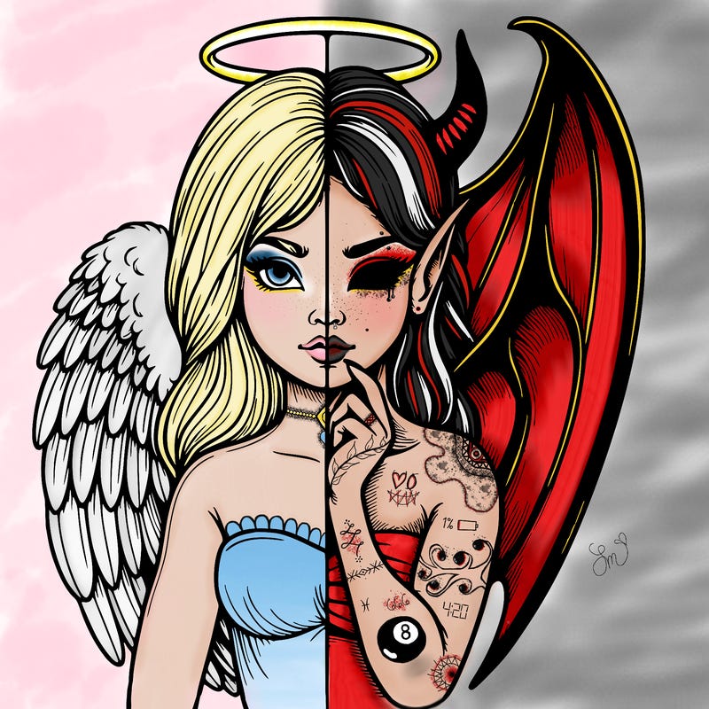 realistic angel half demon