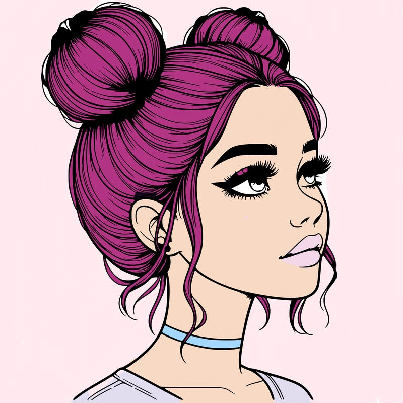 realistic girl with buns on the top of her head