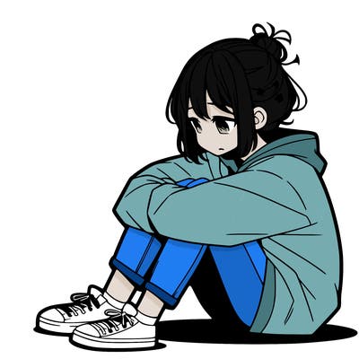 sad anime girl sitting alone