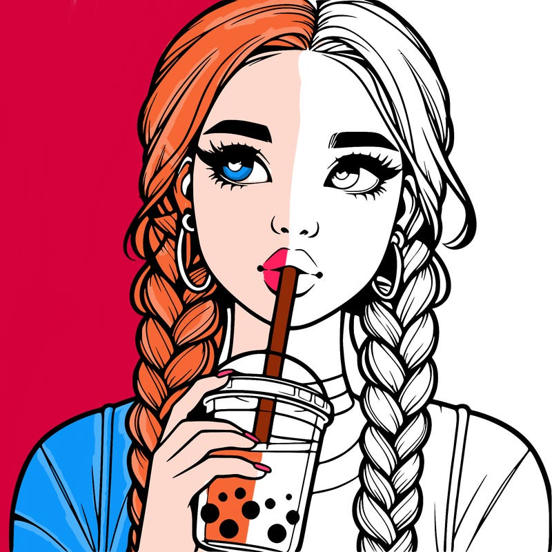 realistic girl with braided hair drinking boba