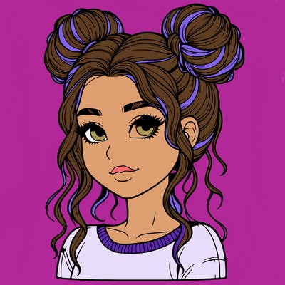 realistic girl with two buns in her hair