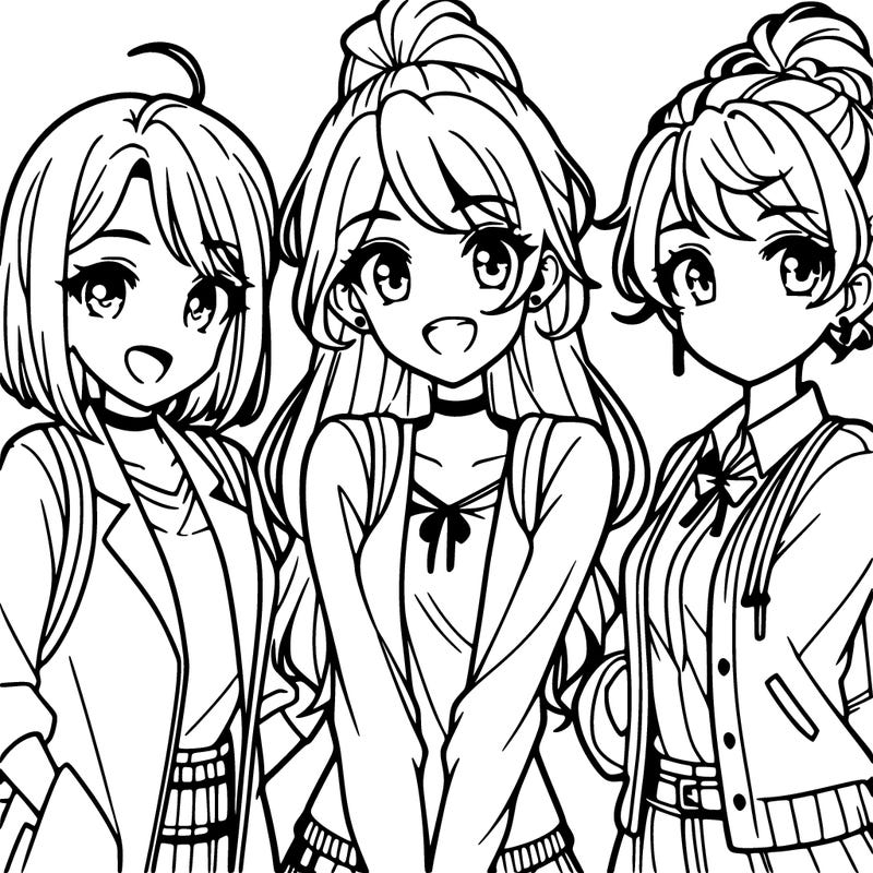 3 teenage anime girls