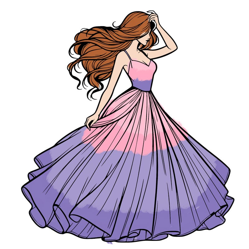 realistic woman with dress flowing in the wind