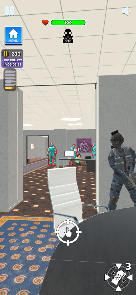 SWAT Tactical Shooter - A SWAT officer aiming at enemies in an office to rescue a hostage