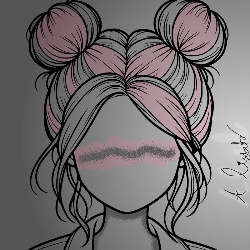 realistic girl with buns on the top of her hair