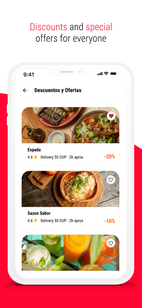 Mandao app interface displaying food delivery discounts and special offers on various meals.
