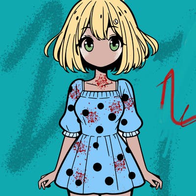 anime girl with bob hair short dot dress