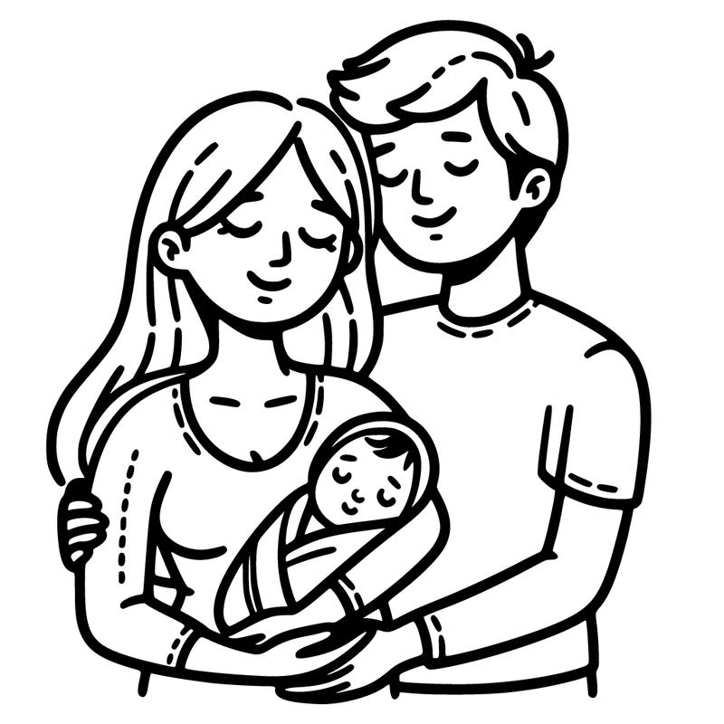 mother holding newborn with man having  arm over mother