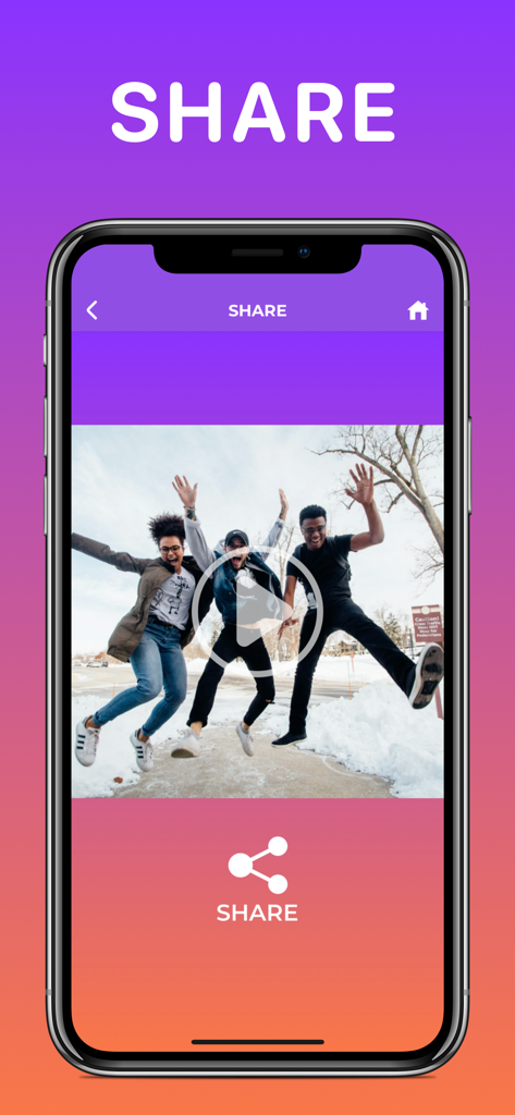 Quick Slideshow Maker + Music - Share screen in Quick Slideshow Maker app featuring a video of happy people jumping