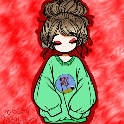 girl with baggy sweatshirt and messy bun