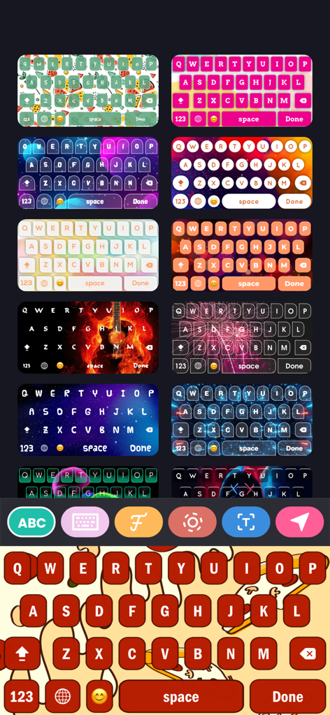 A collection of colorful and aesthetic custom keyboard skins for mobile phones