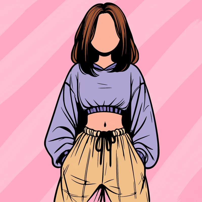 realistic girl faceless with baggy pants and a crop top