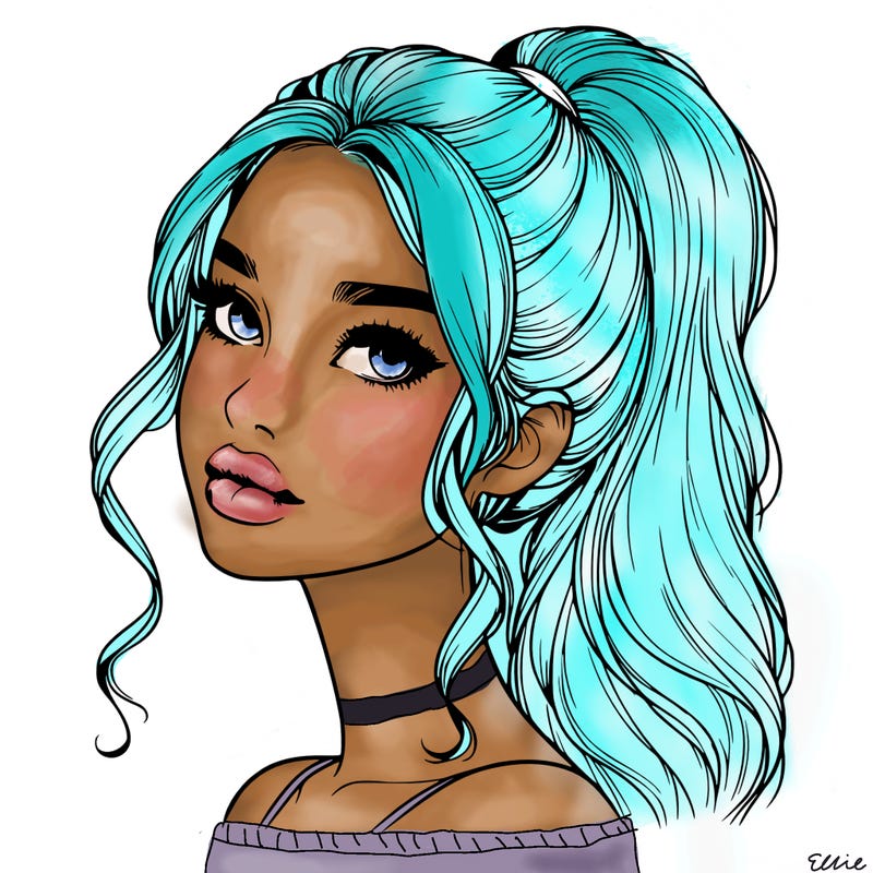 realistic girl with a ponytail on her hair and lips