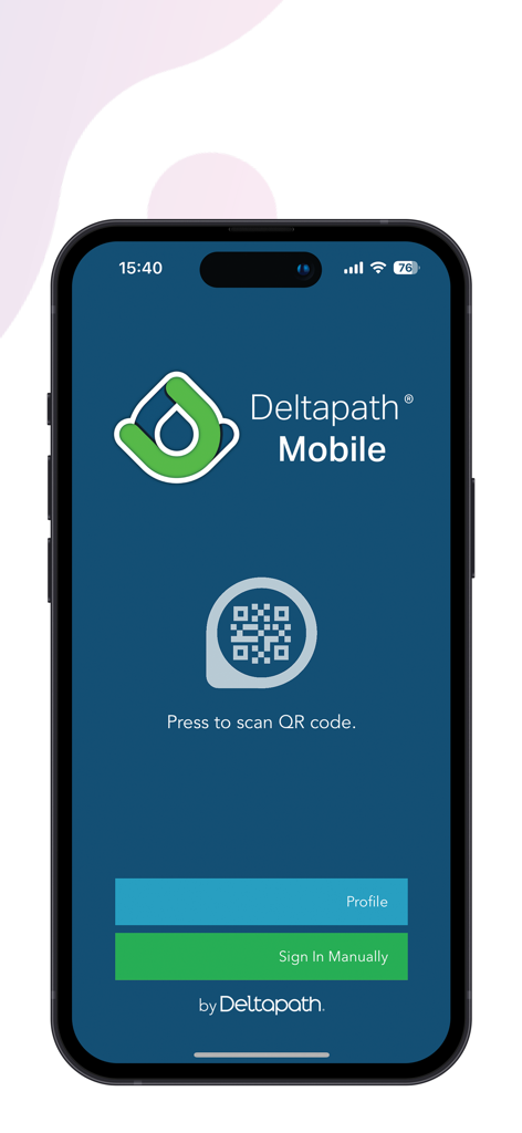 Deltapath Mobile - Deltapath Mobile app sign-in screen with QR code scanner and manual login options.