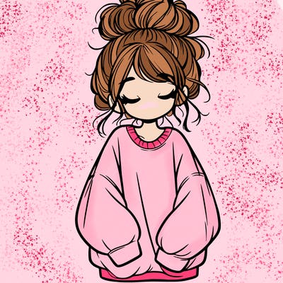girl with baggy sweatshirt and messy bun