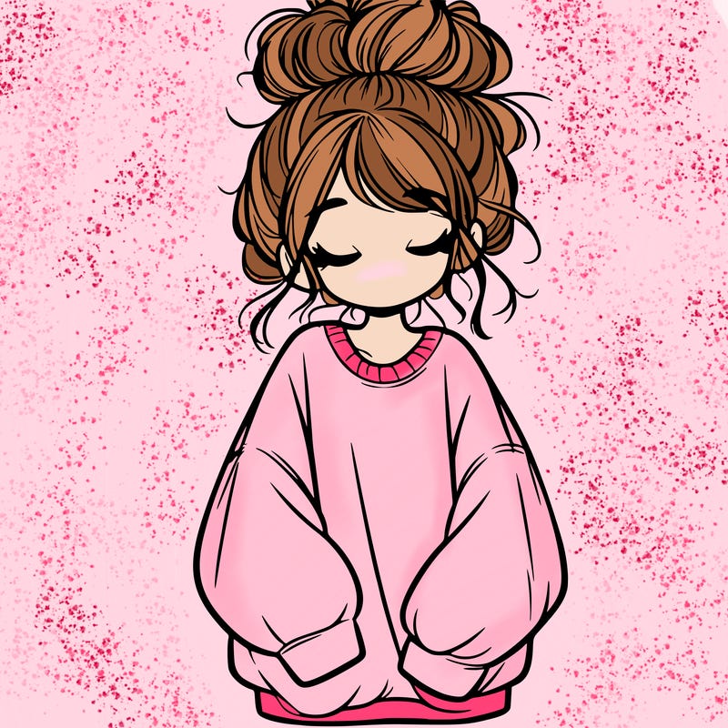 girl with baggy sweatshirt and messy bun