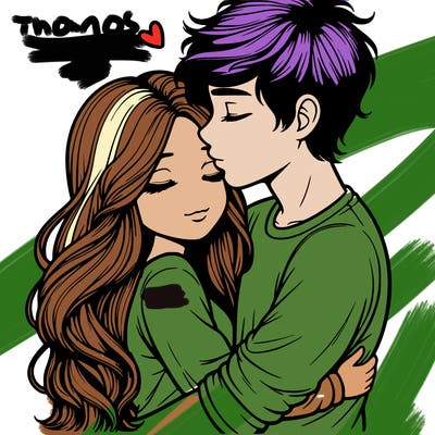 a realistic couple boy and girl hugging and kissing