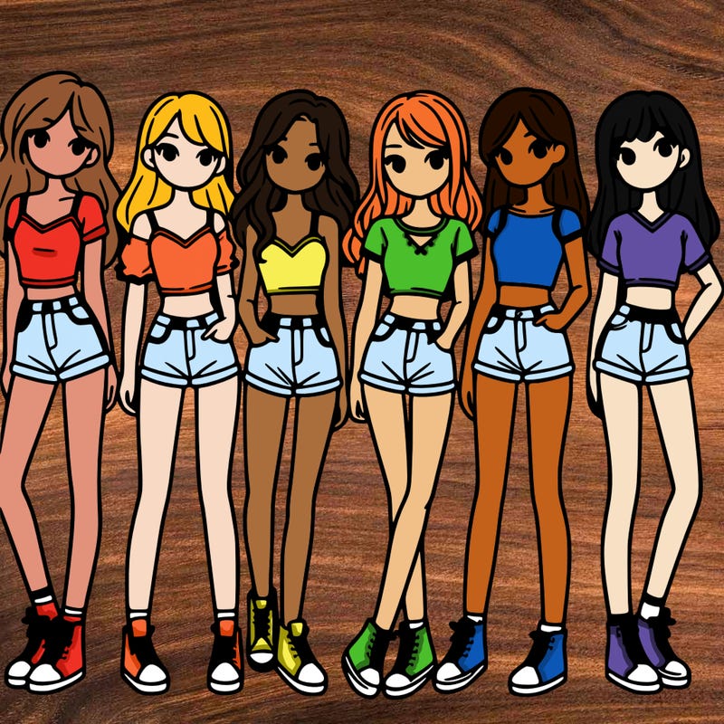 a group of girls wearing crop tops and shorts