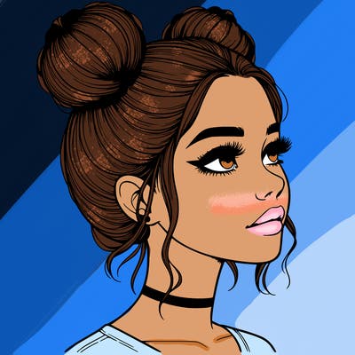 realistic girl with buns on the top of her head